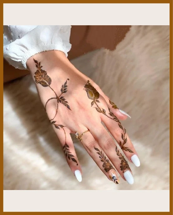 Unique Khafif Back Hand With Flower Accents Khafif (Minimal) Back Hand Mehndi Design